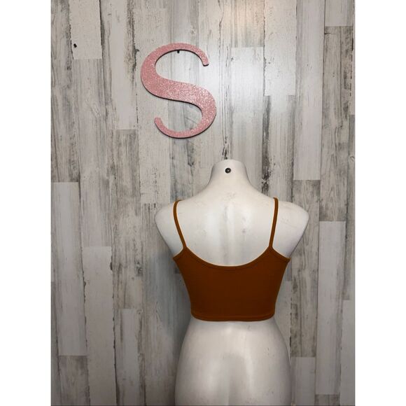 Bozzolo Mustard Ribbed Spaghetti Strap Crop Top Women’s Small Basic Stretch Cami - Picture 3 of 5